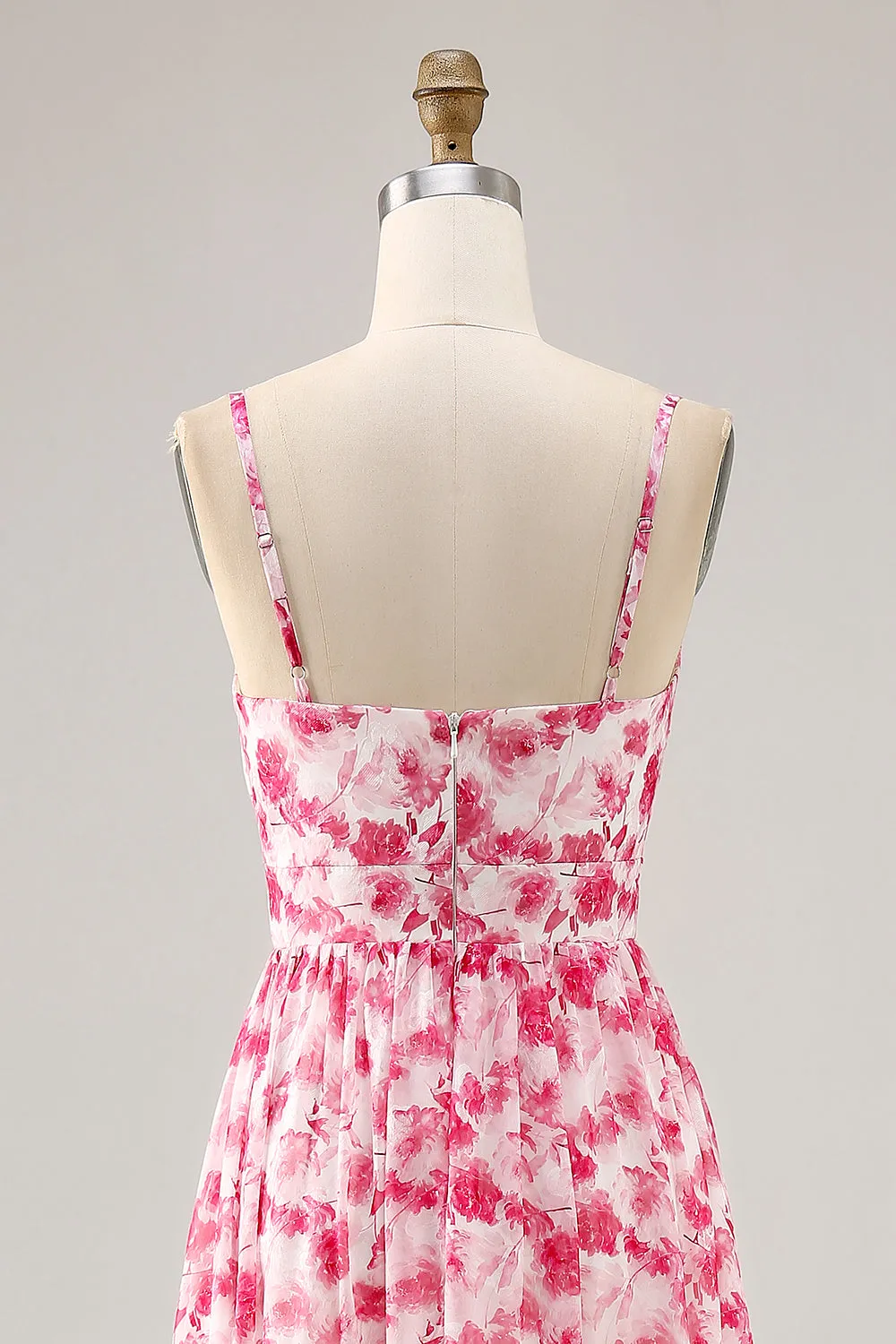 A-Line Spaghetti Straps Cut Out Long Pink Flower Chiffon Dress sold by Wedtrend product image thumbnail 5