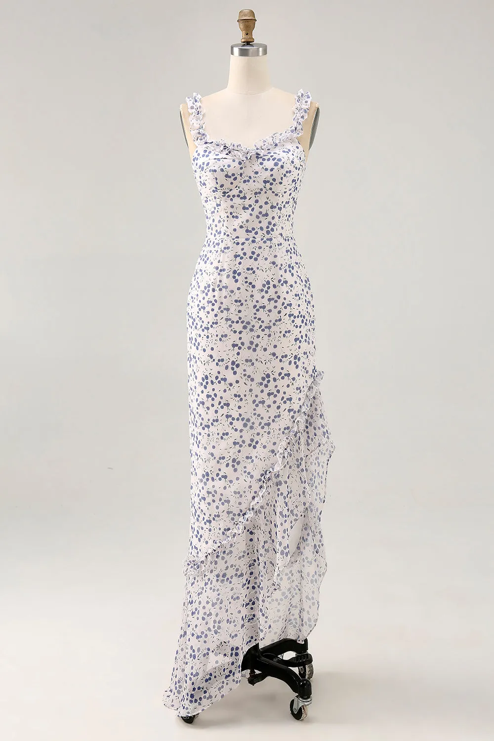 Blue Flower Sheath Chiffon Bridesmaid Dress with Ruffled Slit sold by Wedtrend