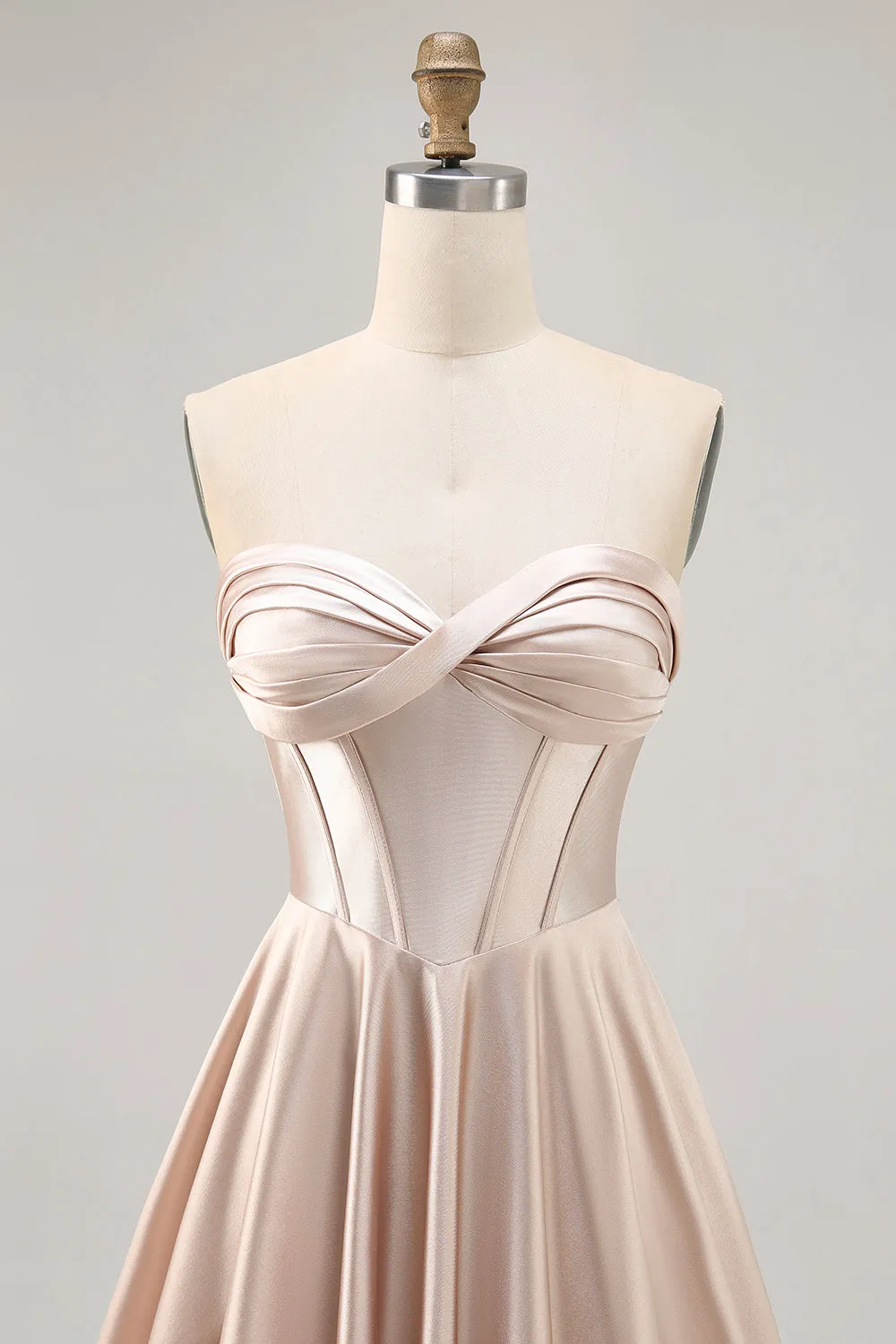 Champagne A-Line Strapless Corset Ruched Satin Homecoming Dress with Lace Up Back sold by Wedtrend product image thumbnail 4