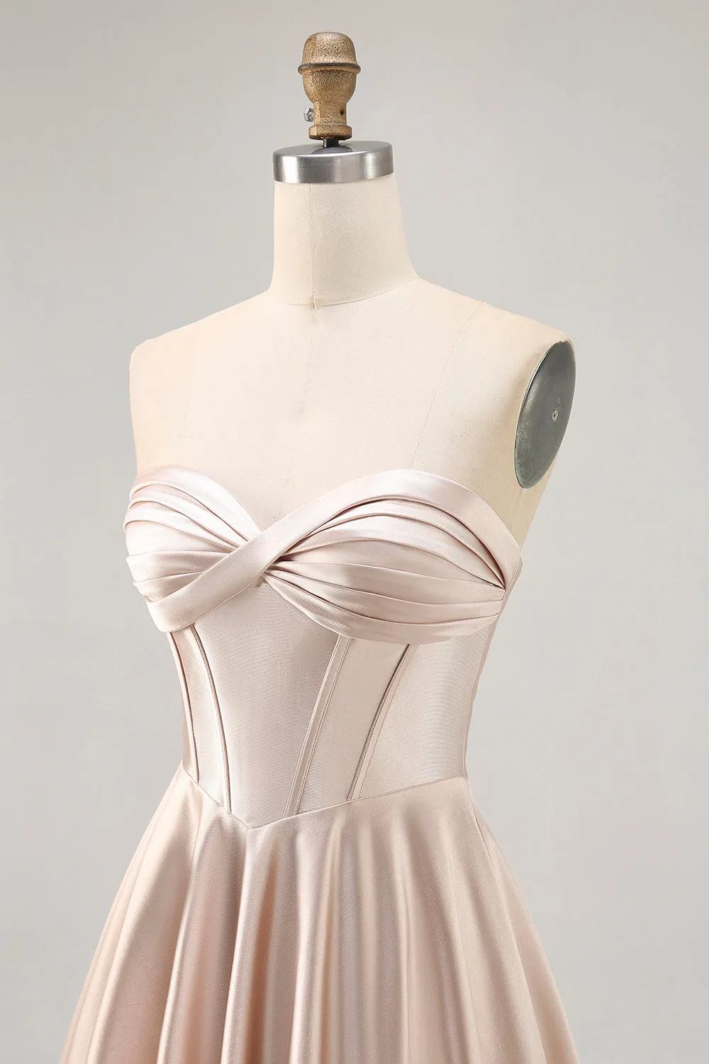 Champagne A-Line Strapless Corset Ruched Satin Homecoming Dress with Lace Up Back sold by Wedtrend product image thumbnail 5
