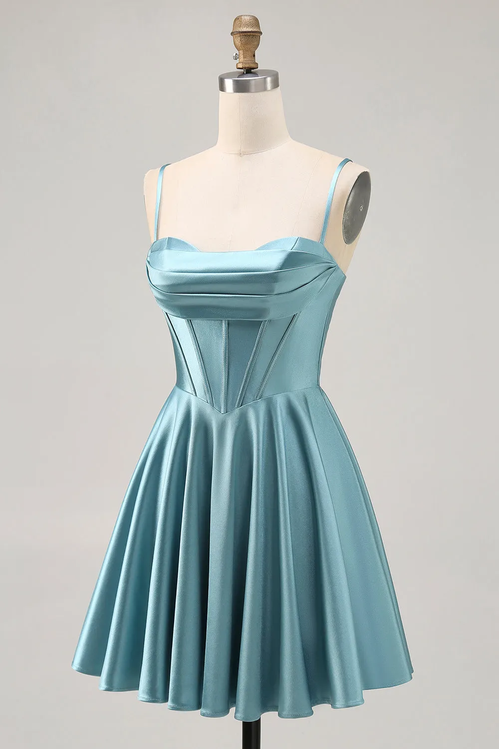 Grey Green A-Line Corset Satin Short Homecoming Dress with Lace Up Back sold by Wedtrend product image thumbnail 3