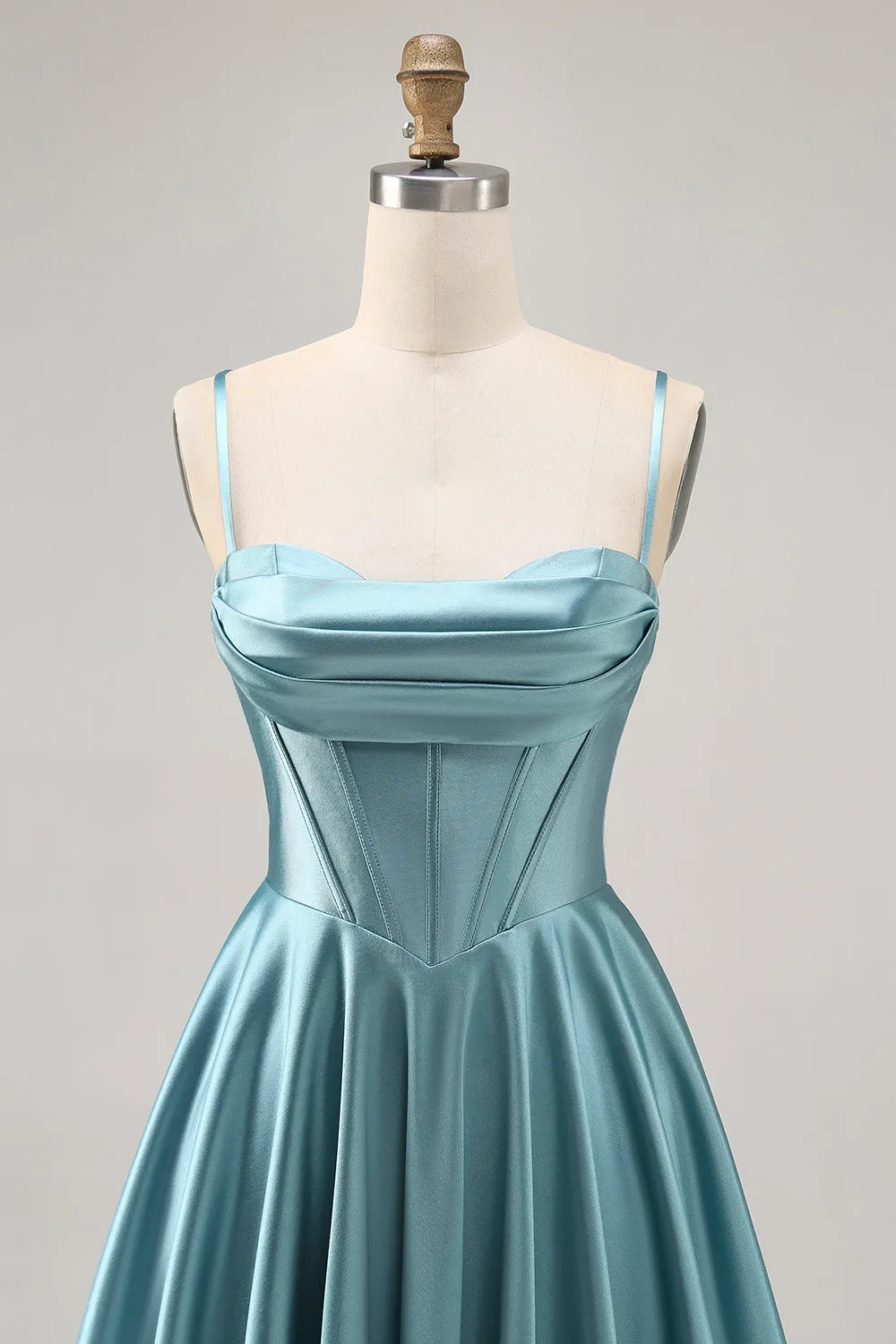 Grey Green A-Line Corset Satin Short Homecoming Dress with Lace Up Back sold by Wedtrend product image thumbnail 4