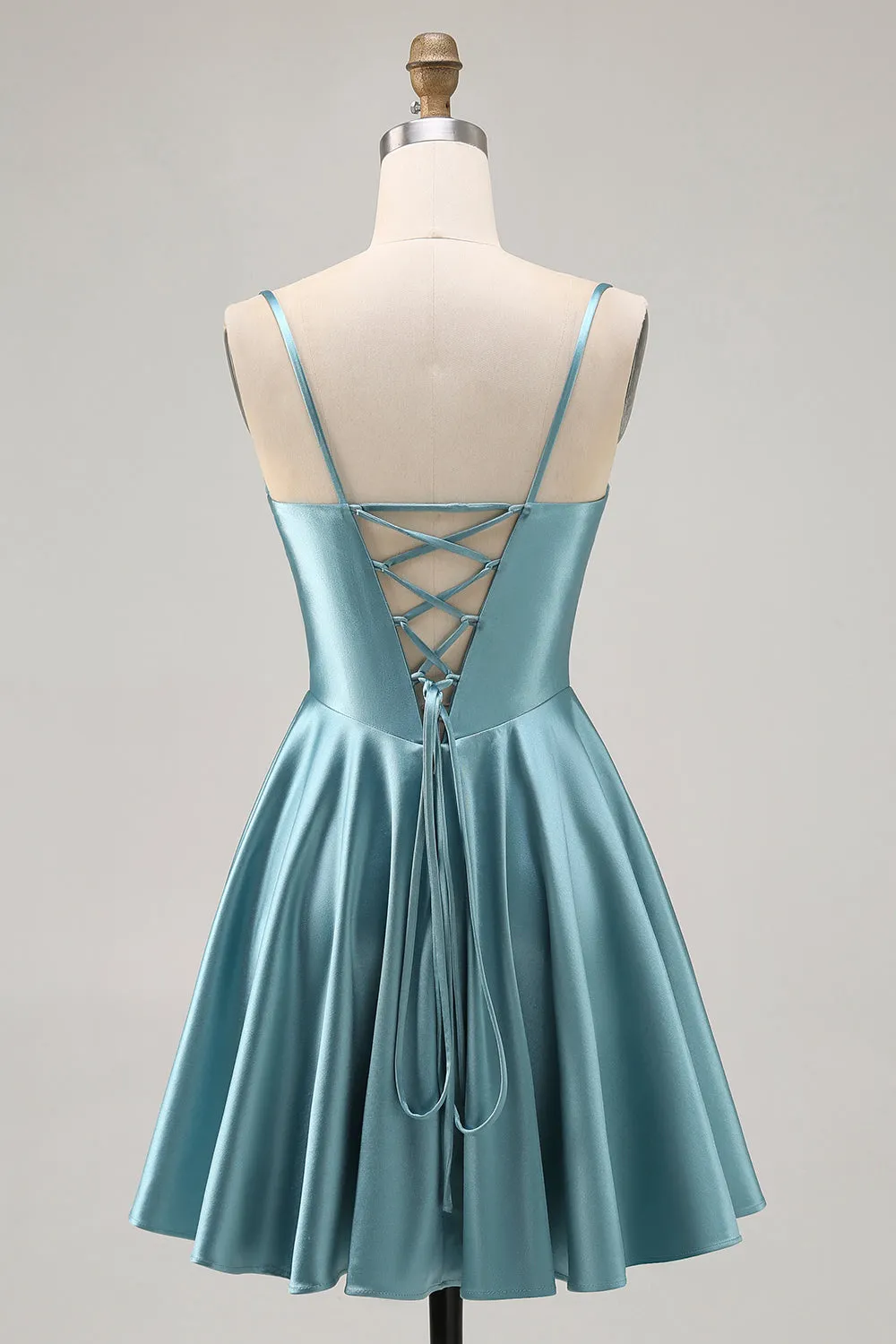 Grey Green A-Line Corset Satin Short Homecoming Dress with Lace Up Back sold by Wedtrend product image thumbnail 2