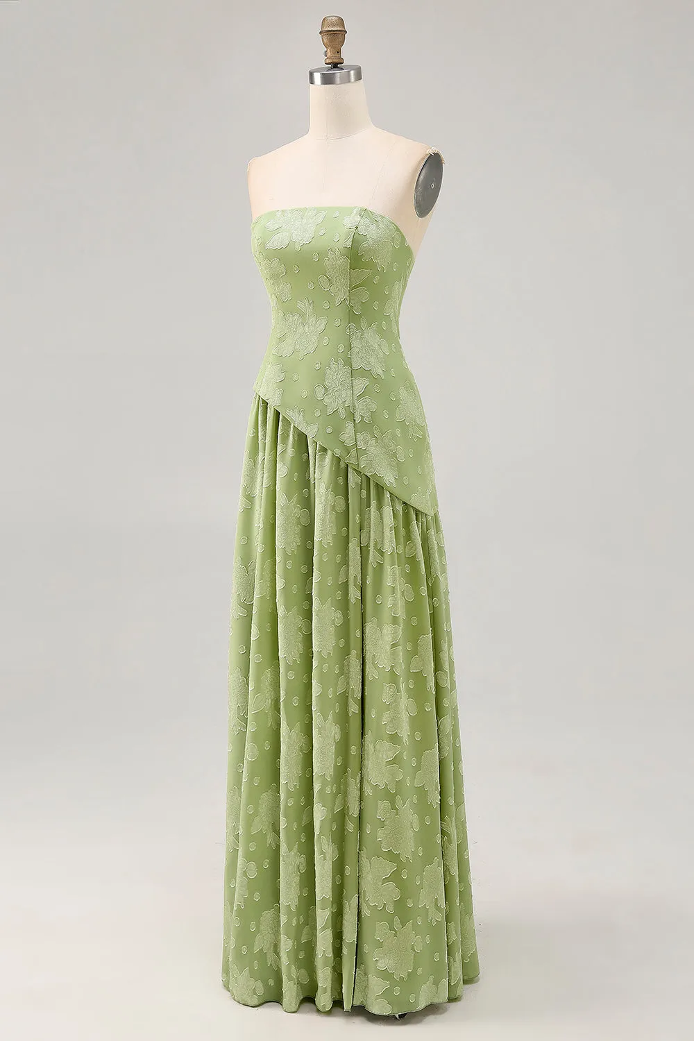 Sage Green A-Line Strapless Long Wedding Guest Dress sold by Wedtrend product image thumbnail 3