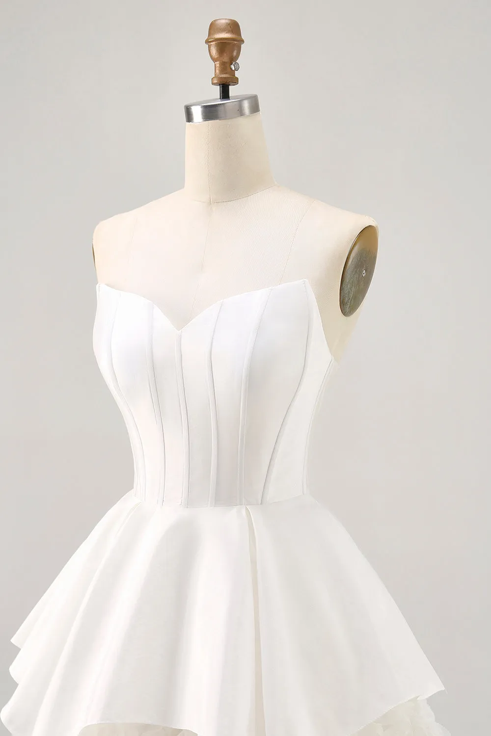 White A-line Strapless Satin Corset Mini Dress sold by Wedtrend product image thumbnail 5