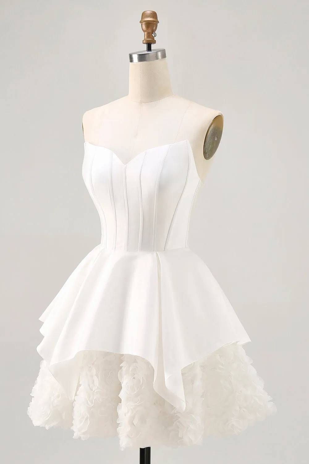 White A-line Strapless Satin Corset Mini Dress sold by Wedtrend product image thumbnail 3