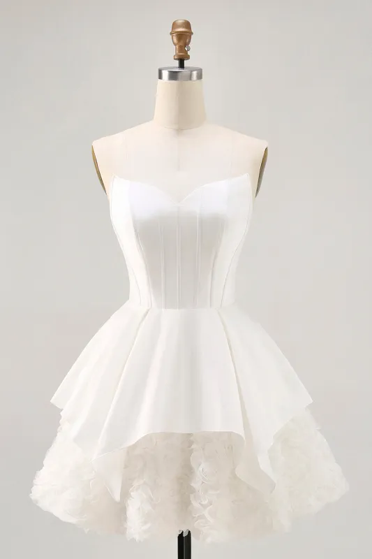 White A-line Strapless Satin Corset Mini Dress made by Wedtrend