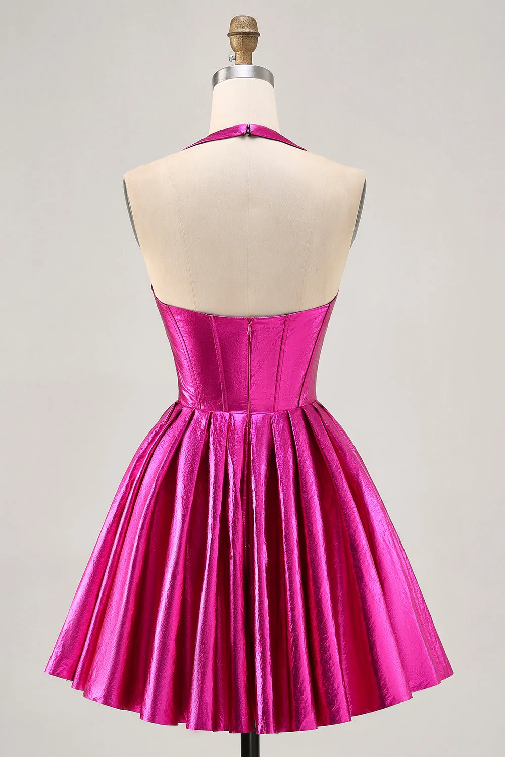 Fuchsia A Line Halter Backless Corset Ruched Homecoming Dress sold by Wedtrend product image thumbnail 2