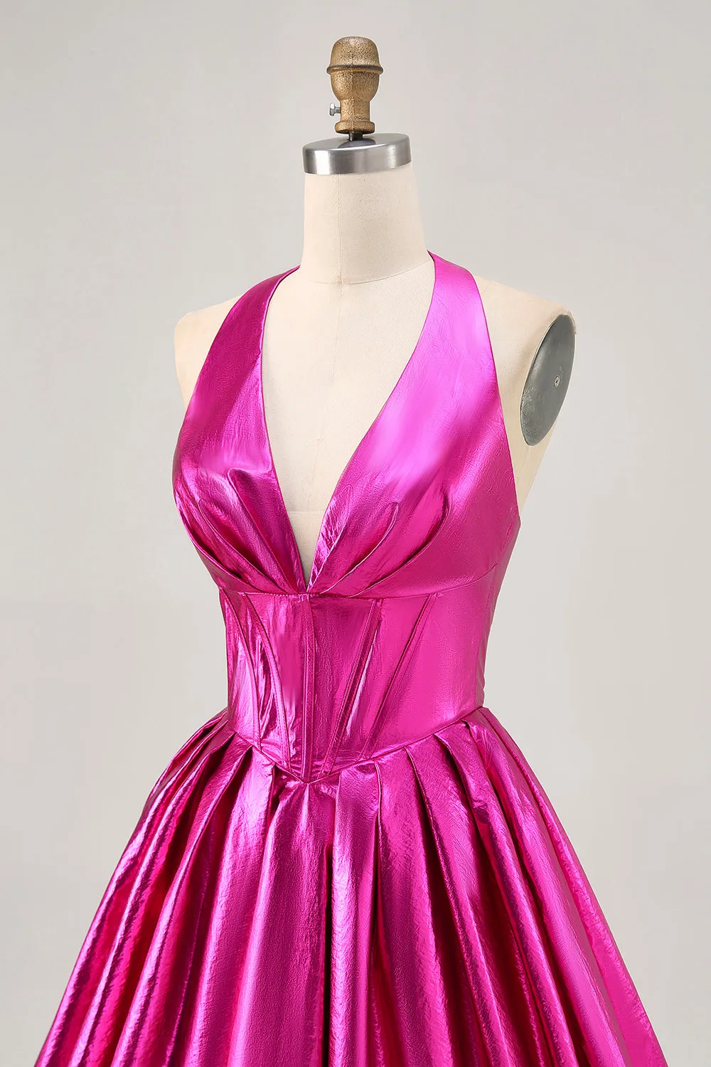 Fuchsia A Line Halter Backless Corset Ruched Homecoming Dress sold by Wedtrend product image thumbnail 5