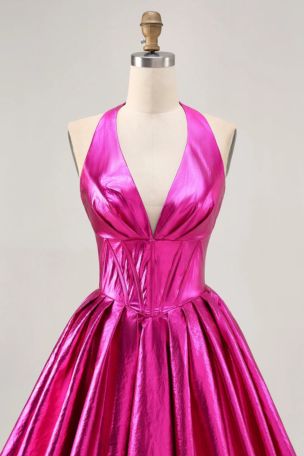 Fuchsia A Line Halter Backless Corset Ruched Homecoming Dress sold by Wedtrend product image thumbnail 4