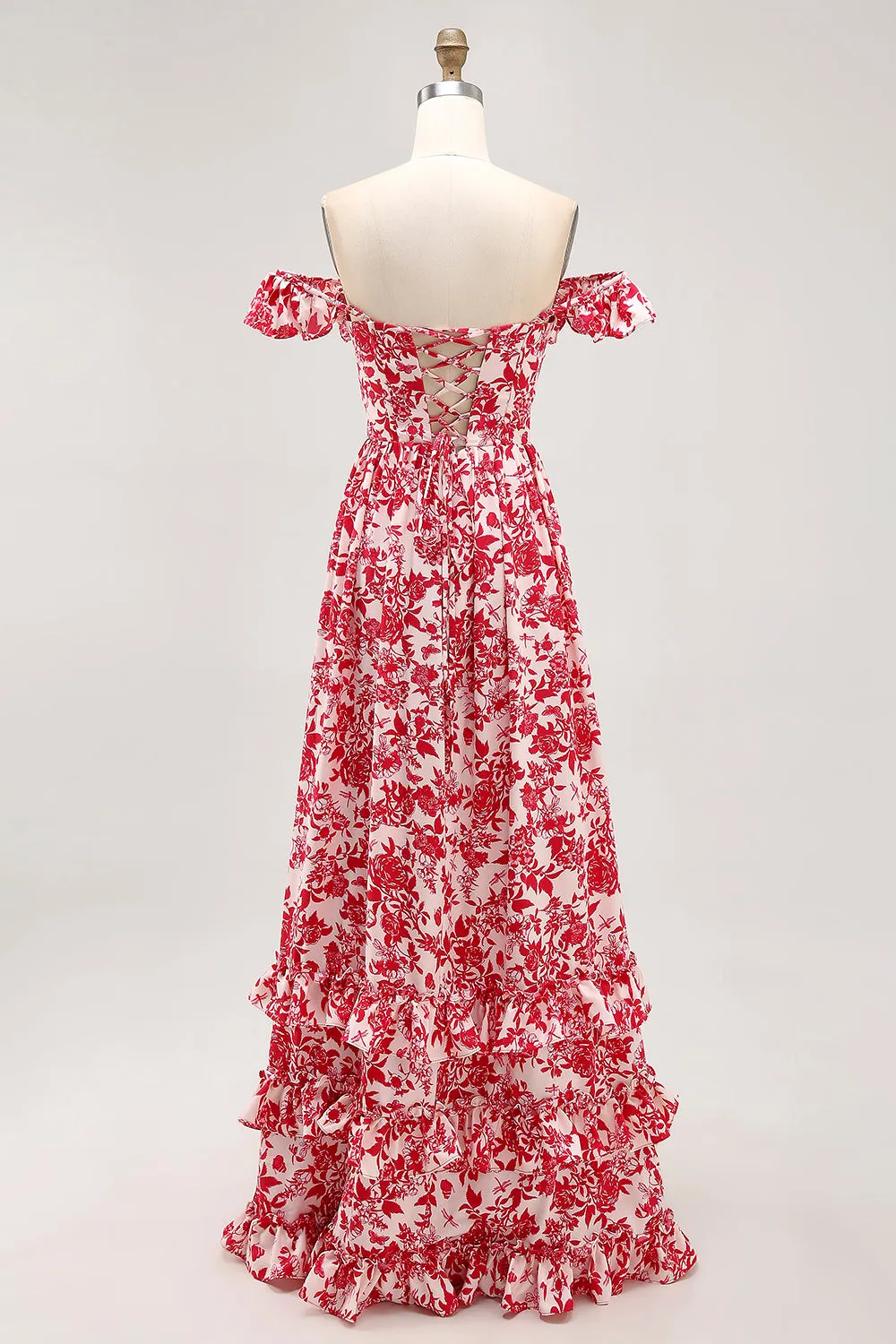 A-line Off The Shoulder Ruched Red Flower Convertible Long Bridesmaid Dress with Slit sold by Wedtrend product image thumbnail 2