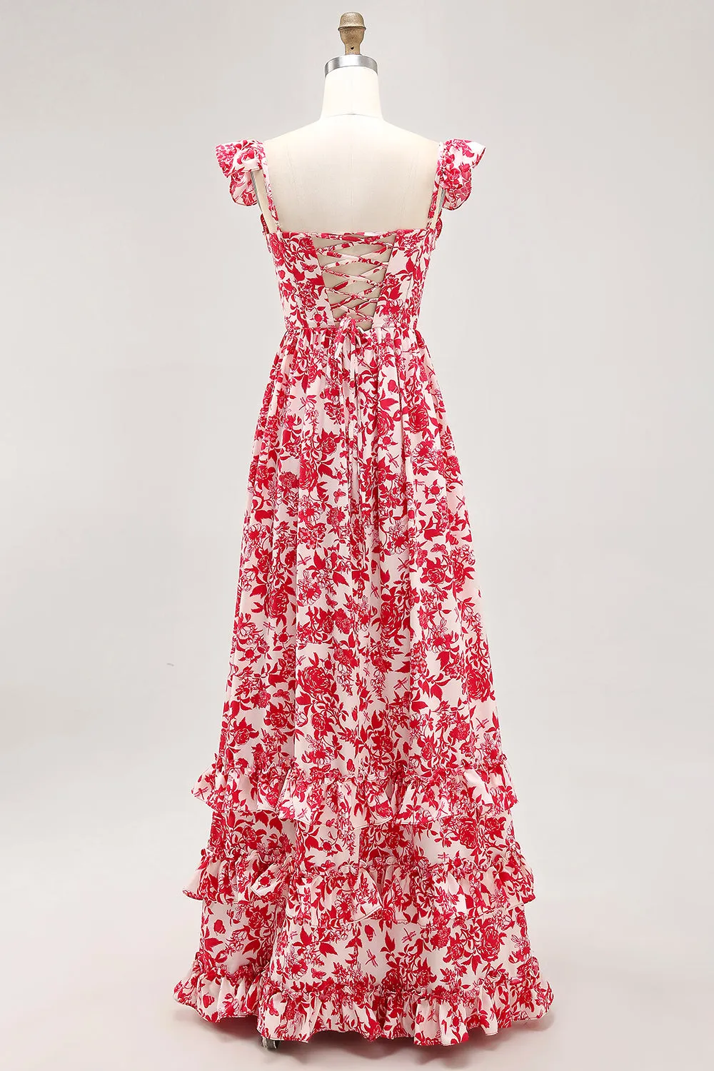 A-line Off The Shoulder Ruched Red Flower Convertible Long Bridesmaid Dress with Slit sold by Wedtrend product image thumbnail 4