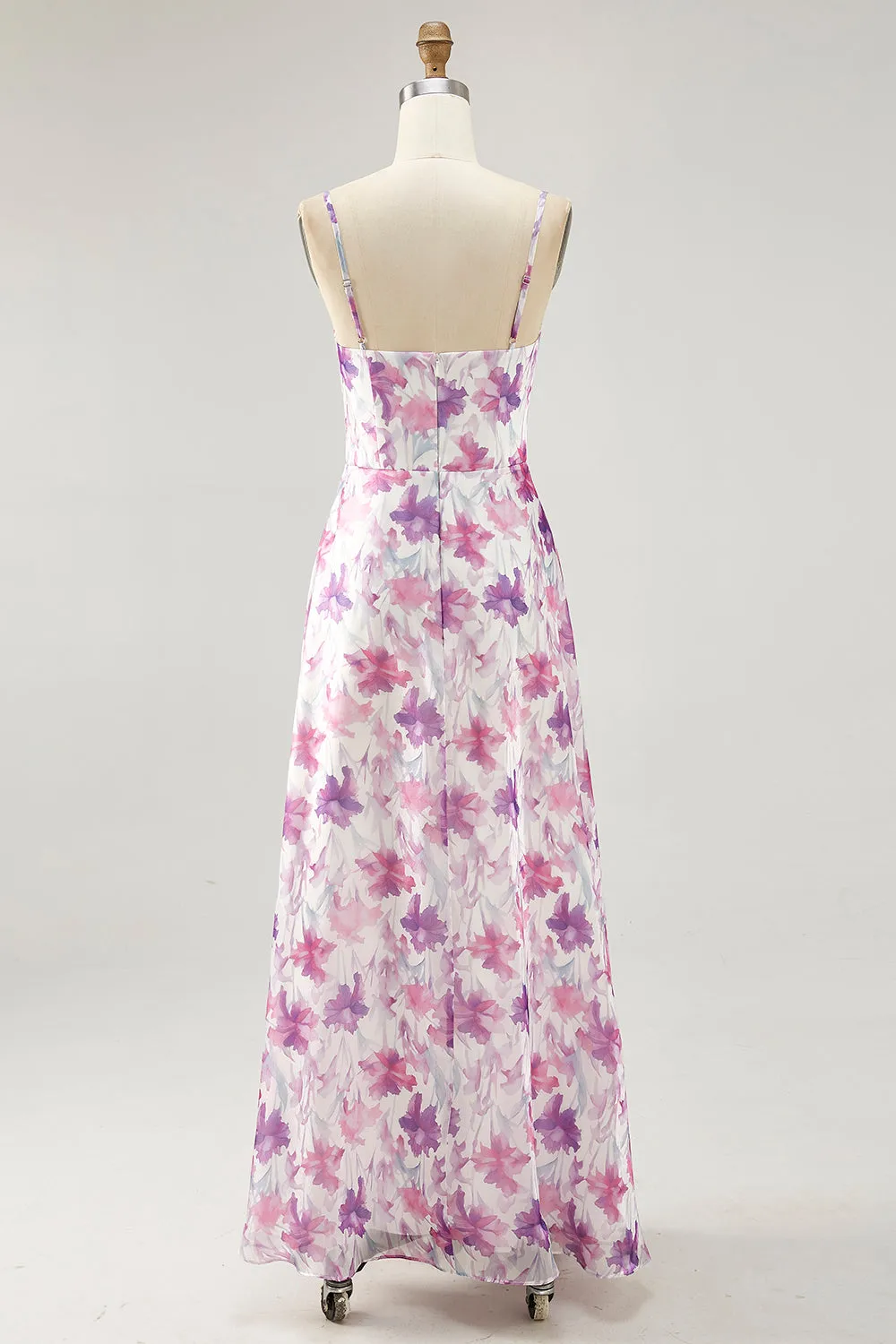 Purple Flower A-Line Spaghetti Straps Front Knot Print Maxi Dress with Slit sold by Wedtrend product image thumbnail 2