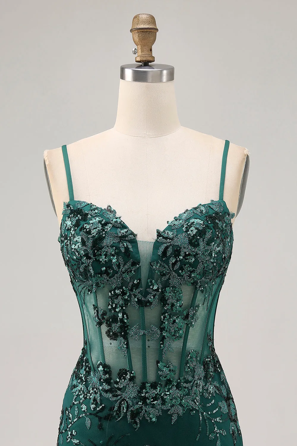 Dark Green Sequins Sheer Corset Tight Short Homecoming Dress sold by Wedtrend product image thumbnail 4