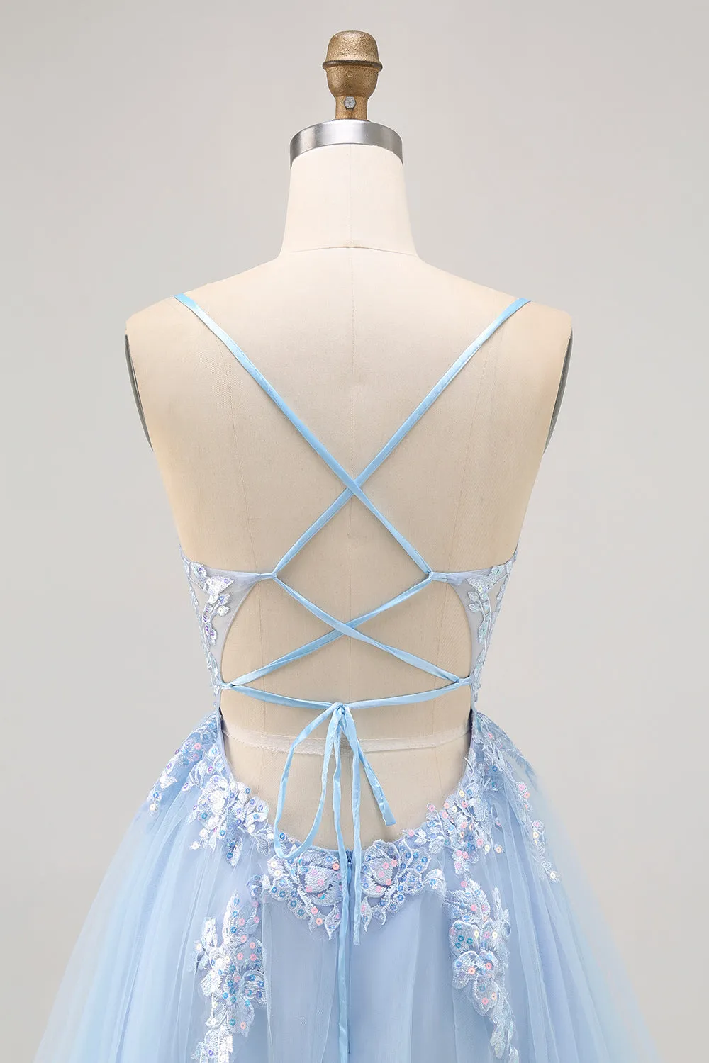 Sparkly Blue A Line Spaghetti Straps Sequins Short Homecoming Dress with Appliques sold by Wedtrend product image thumbnail 5