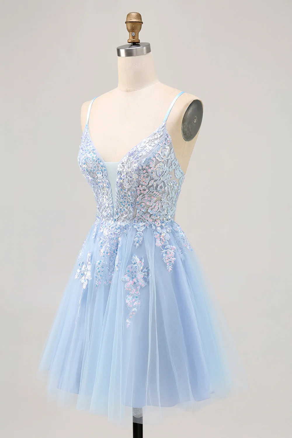 Sparkly Blue A Line Spaghetti Straps Sequins Short Homecoming Dress with Appliques sold by Wedtrend product image thumbnail 3