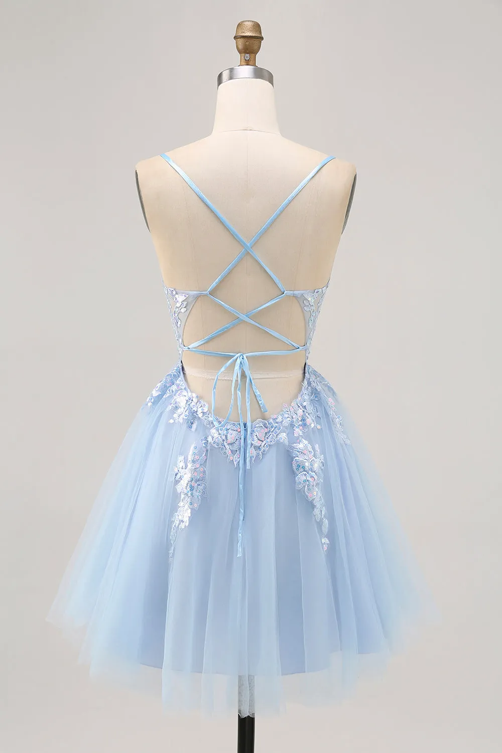 Sparkly Blue A Line Spaghetti Straps Sequins Short Homecoming Dress with Appliques sold by Wedtrend product image thumbnail 2