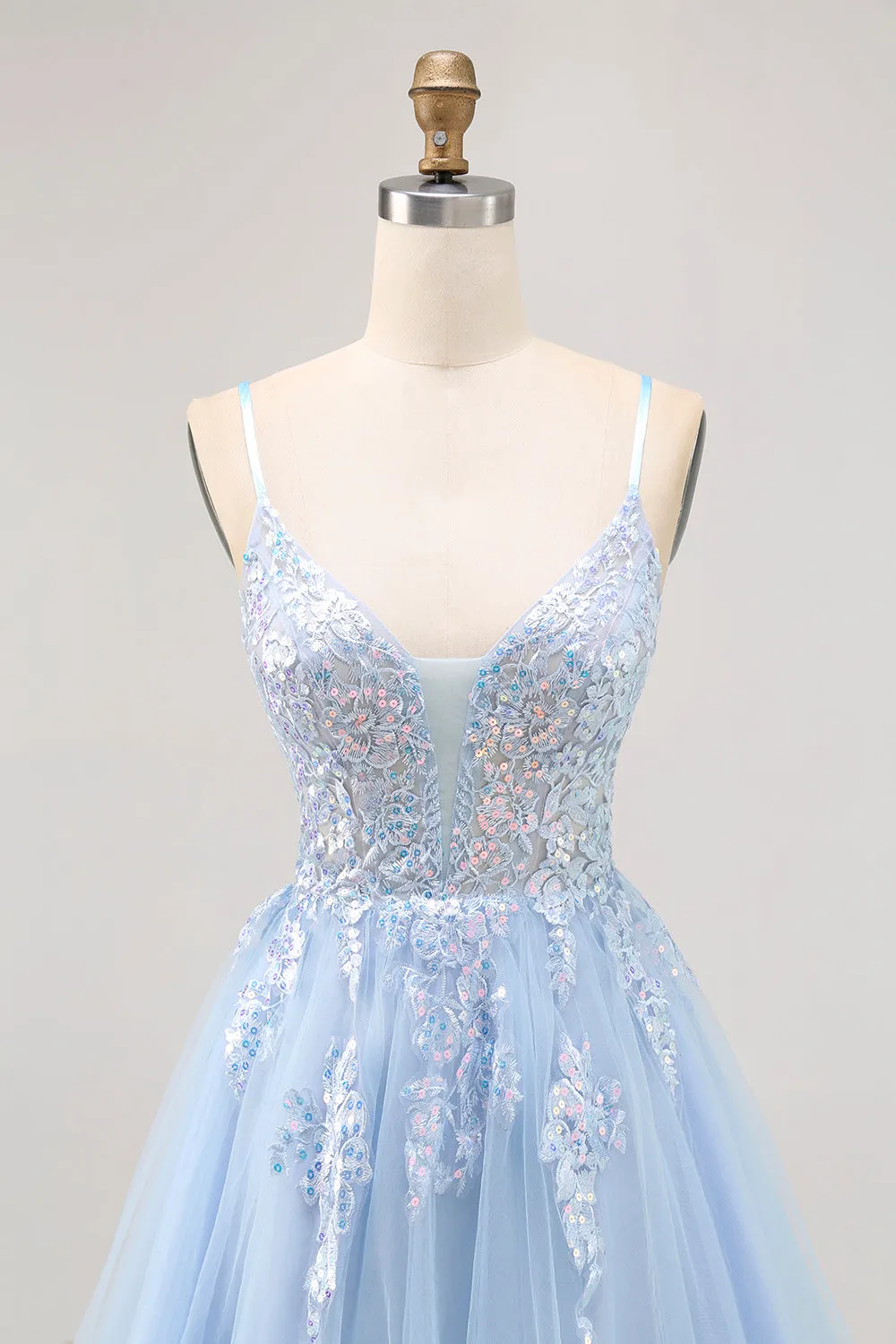 Sparkly Blue A Line Spaghetti Straps Sequins Short Homecoming Dress with Appliques sold by Wedtrend product image thumbnail 4