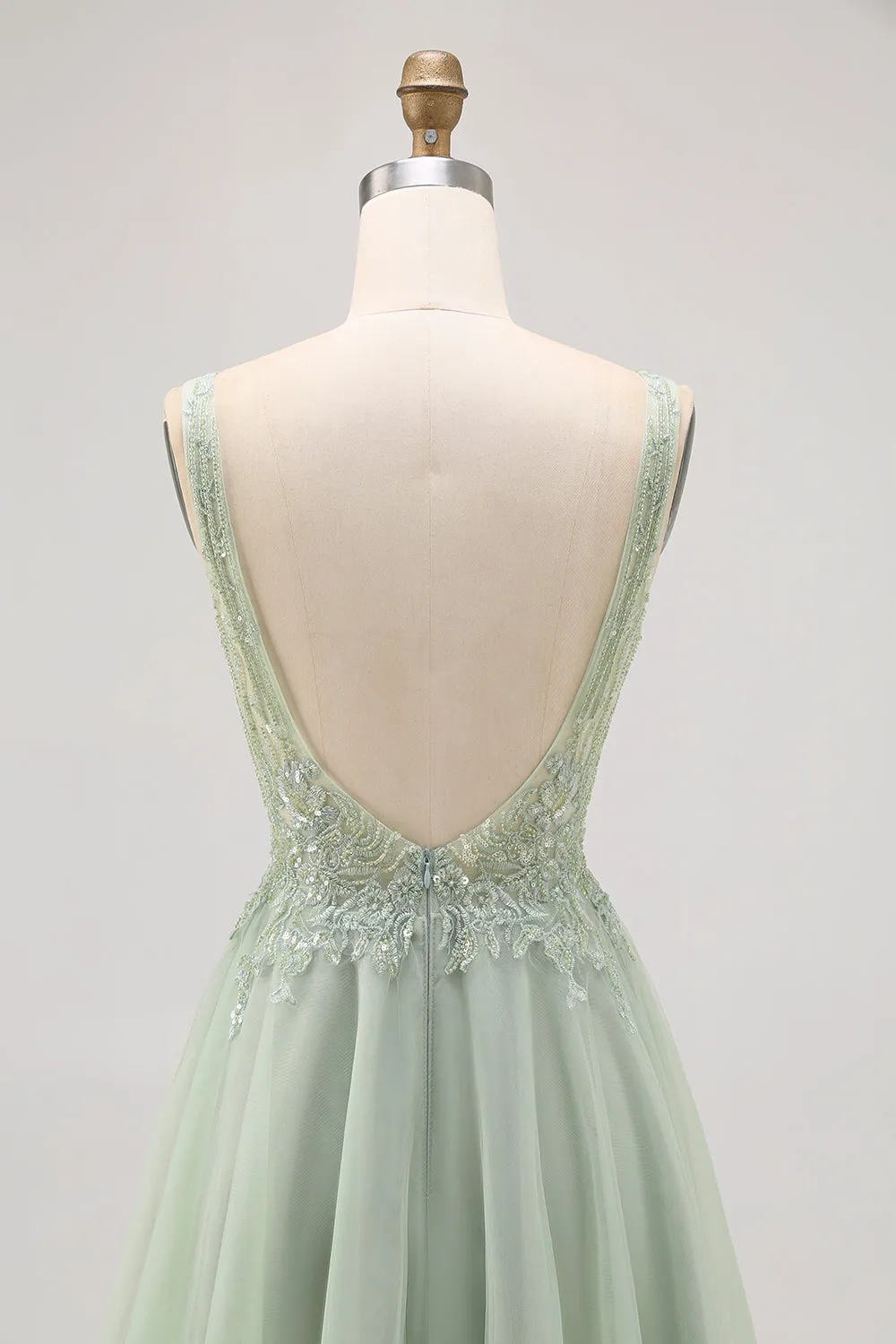 Green A Line V Neck Tulle Backless Short Homecoming Dress with Sequins sold by Wedtrend product image thumbnail 5
