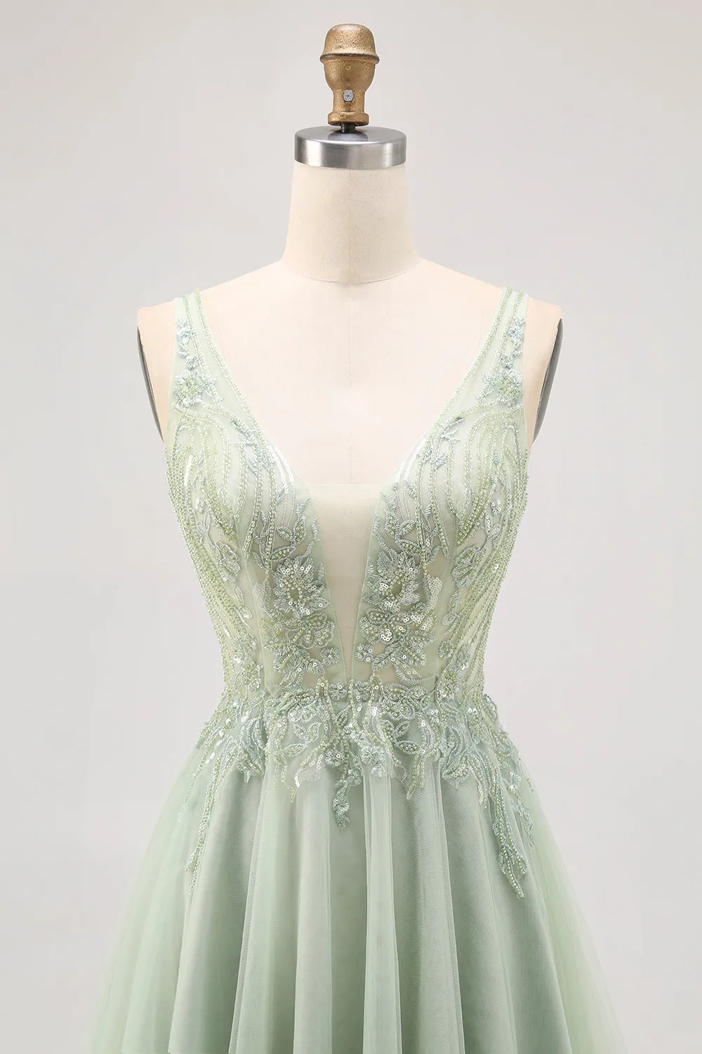 Green A Line V Neck Tulle Backless Short Homecoming Dress with Sequins sold by Wedtrend product image thumbnail 4