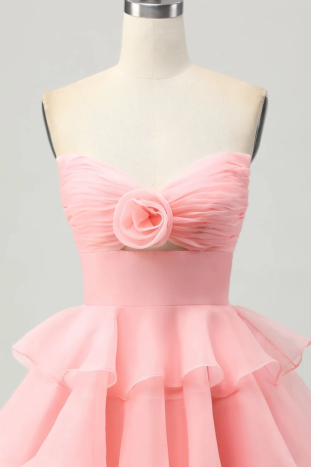 Blush A Line Tiered Strapless Cut Out Short Homecoming Dress with 3D Flower sold by Wedtrend product image thumbnail 4