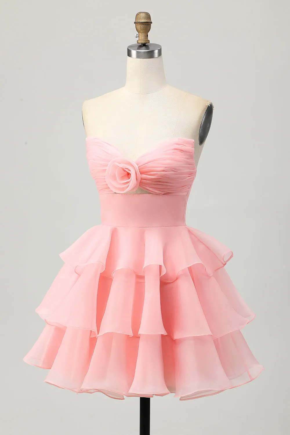 Blush A Line Tiered Strapless Cut Out Short Homecoming Dress with 3D Flower sold by Wedtrend product image thumbnail 3