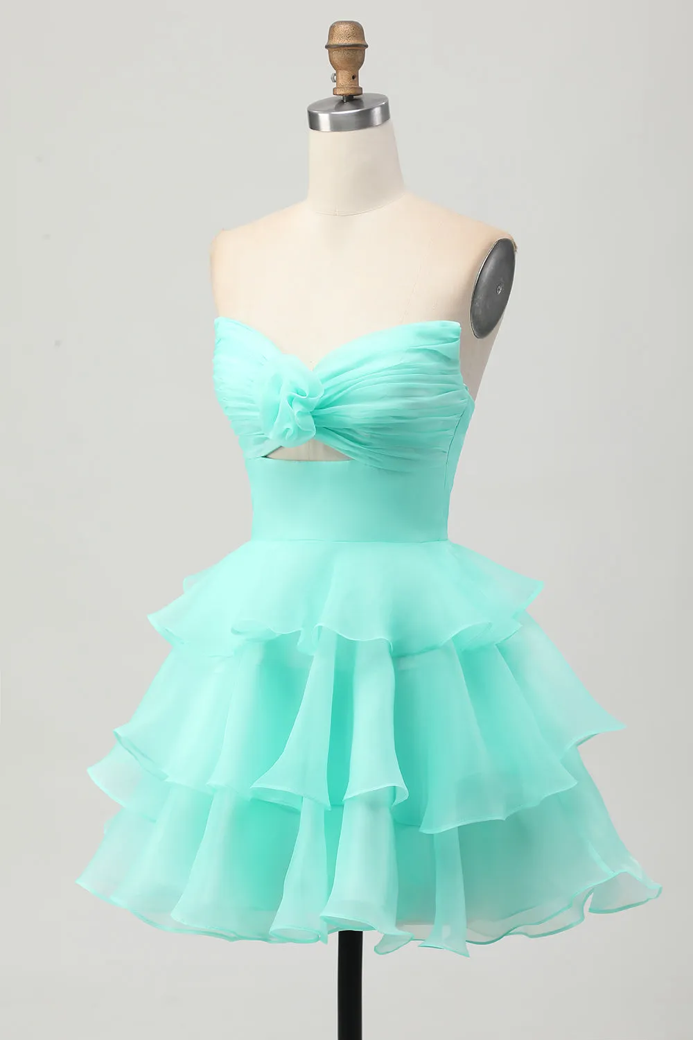 Green Tiered Strapless A Line Cut Out Short Homecoming Dress sold by Wedtrend product image thumbnail 3