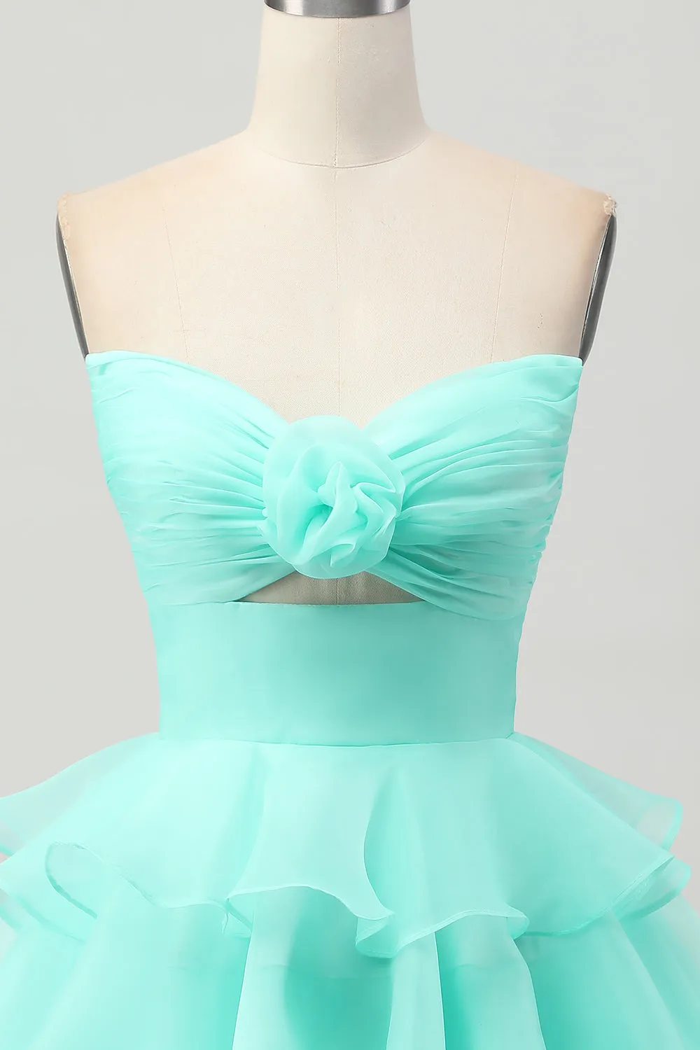 Green Tiered Strapless A Line Cut Out Short Homecoming Dress sold by Wedtrend product image thumbnail 4