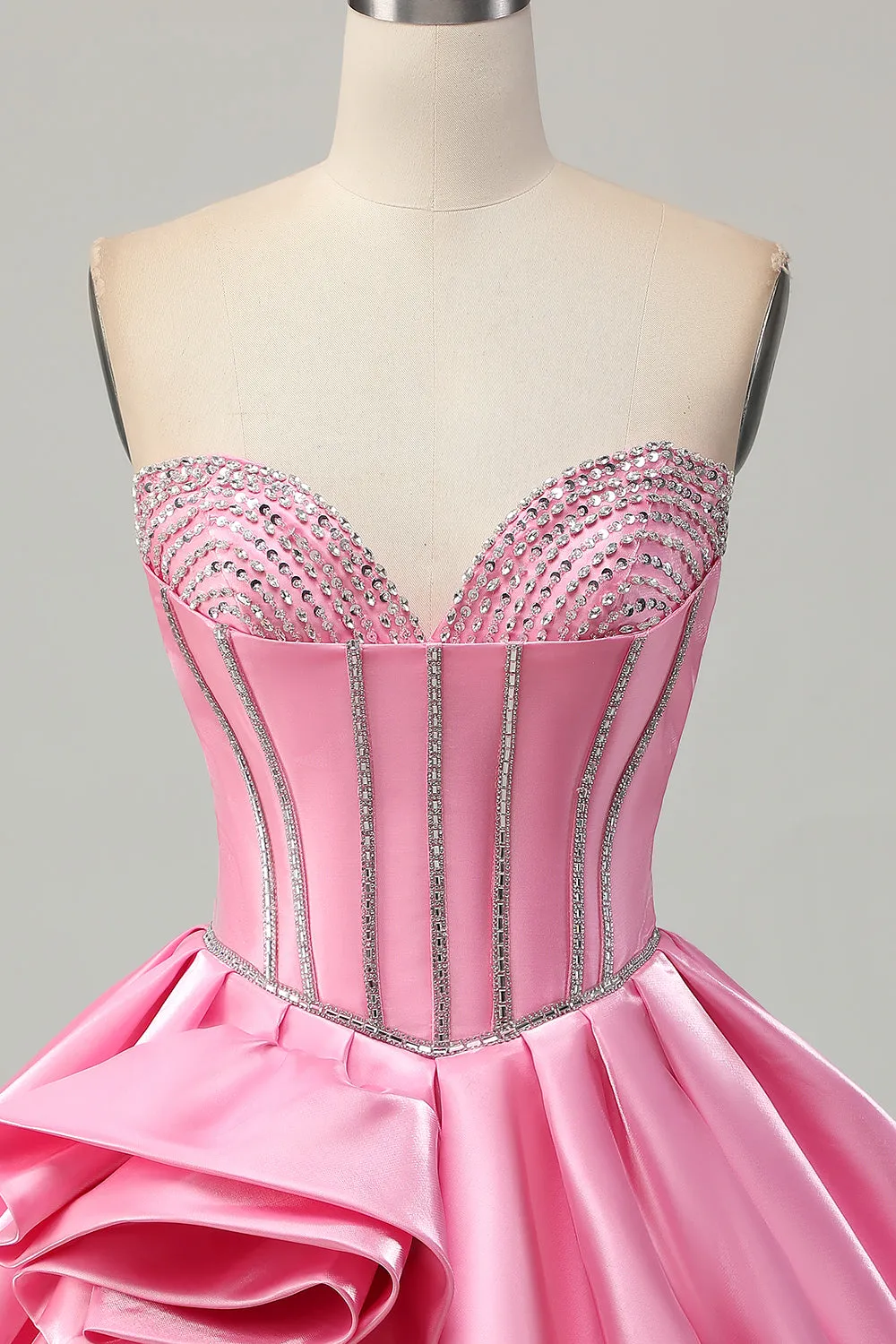 Pink Corset A Line Ruffled Short Homecoming Dress with Beading sold by Wedtrend product image thumbnail 4