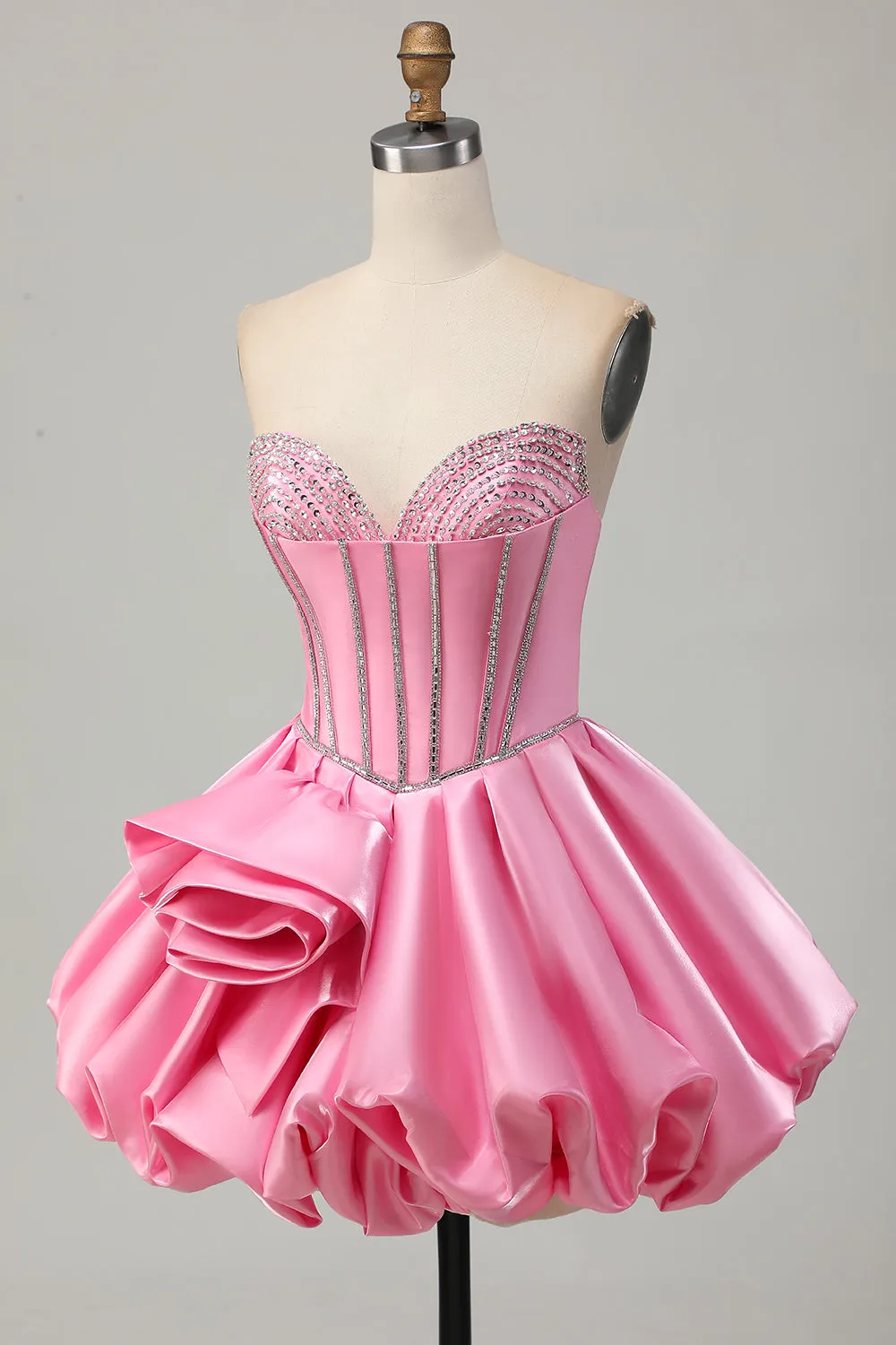 Pink Corset A Line Ruffled Short Homecoming Dress with Beading sold by Wedtrend product image thumbnail 3