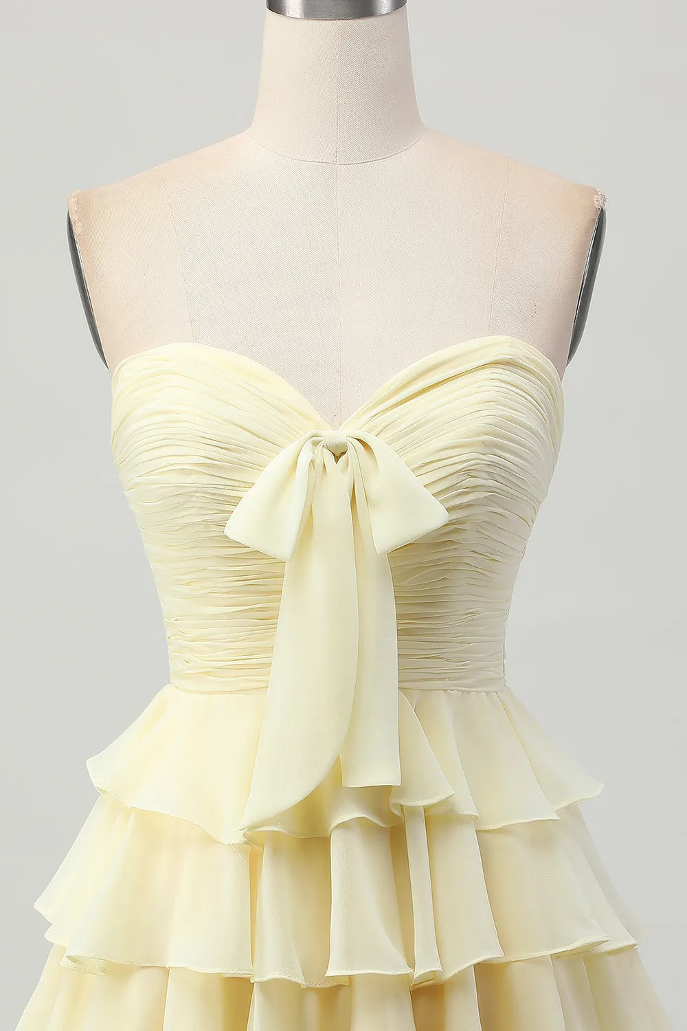 Light Yellow Strapless Tiered Ruched A Line Short Homecoming Dress sold by Wedtrend product image thumbnail 4