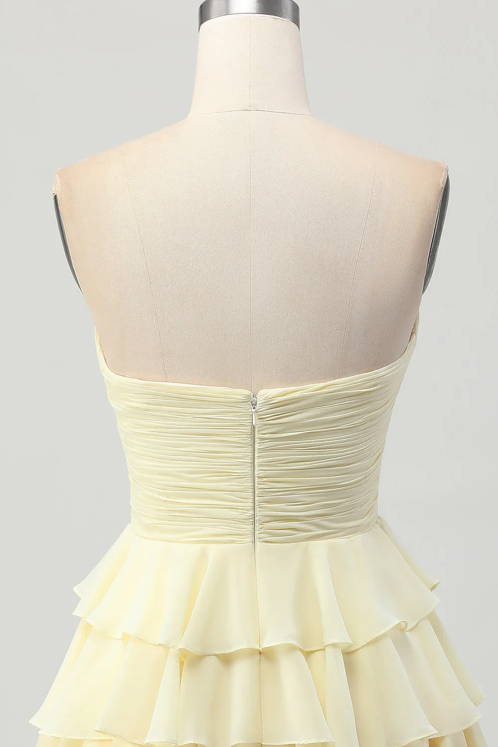 Light Yellow Strapless Tiered Ruched A Line Short Homecoming Dress sold by Wedtrend product image thumbnail 5