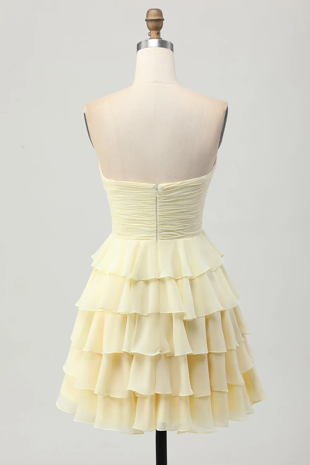 Light Yellow Strapless Tiered Ruched A Line Short Homecoming Dress sold by Wedtrend product image thumbnail 2