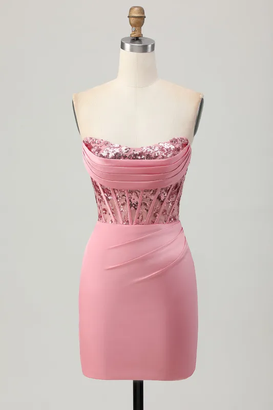 Blush Strapless Sequins Tight Corset Homecoming Dress made by Wedtrend