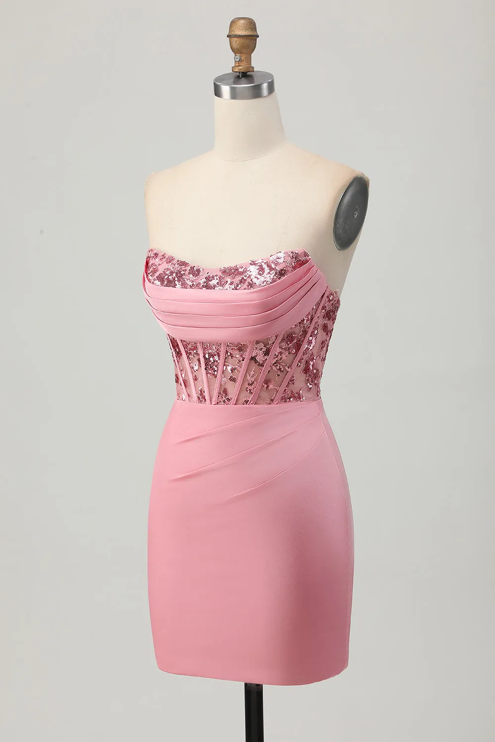 Blush Strapless Sequins Tight Corset Homecoming Dress sold by Wedtrend product image thumbnail 3