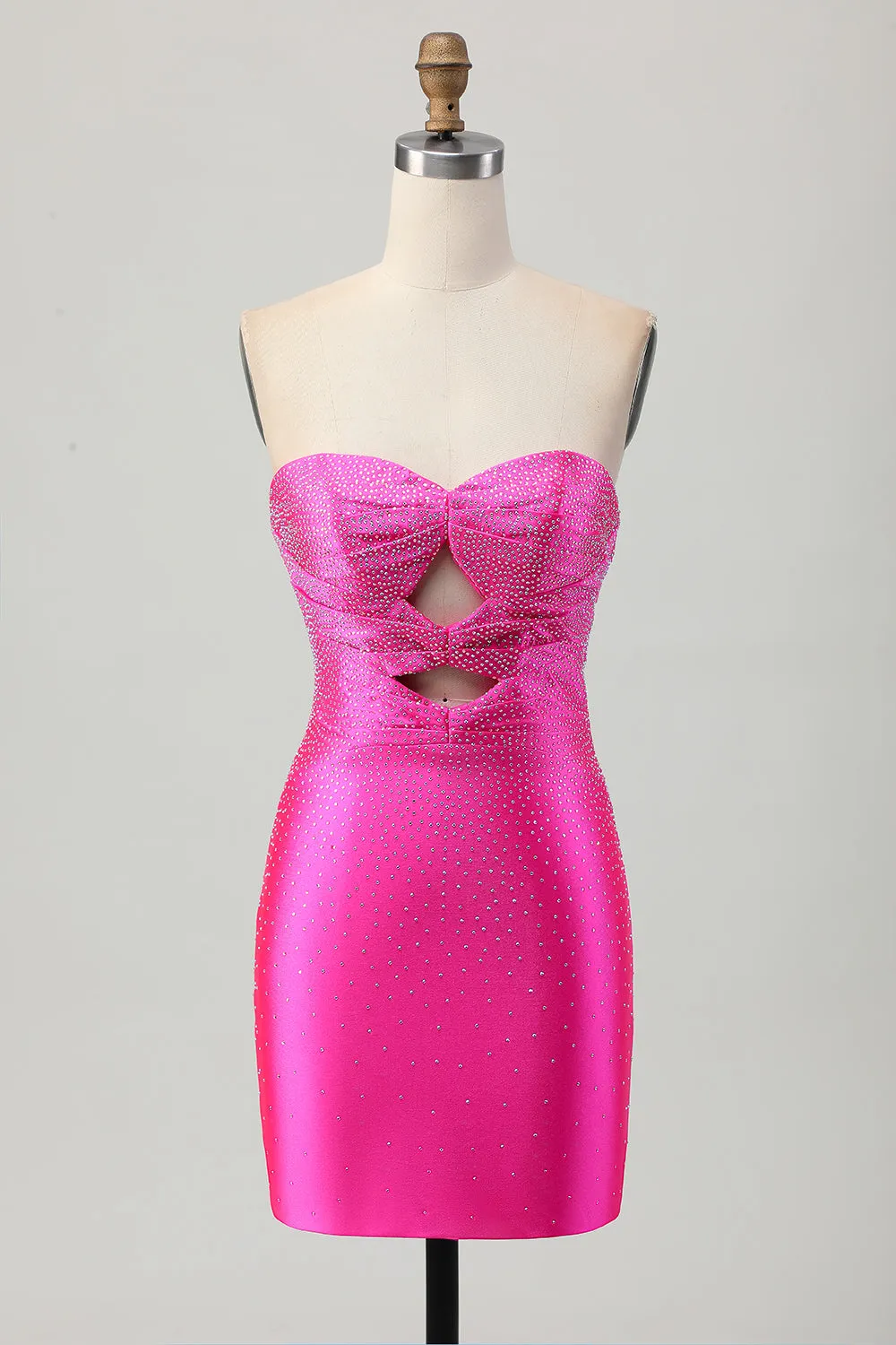 Strapless Fuchsia Tight Satin Cut Out Short Homecoming Dress with Beading sold by Wedtrend