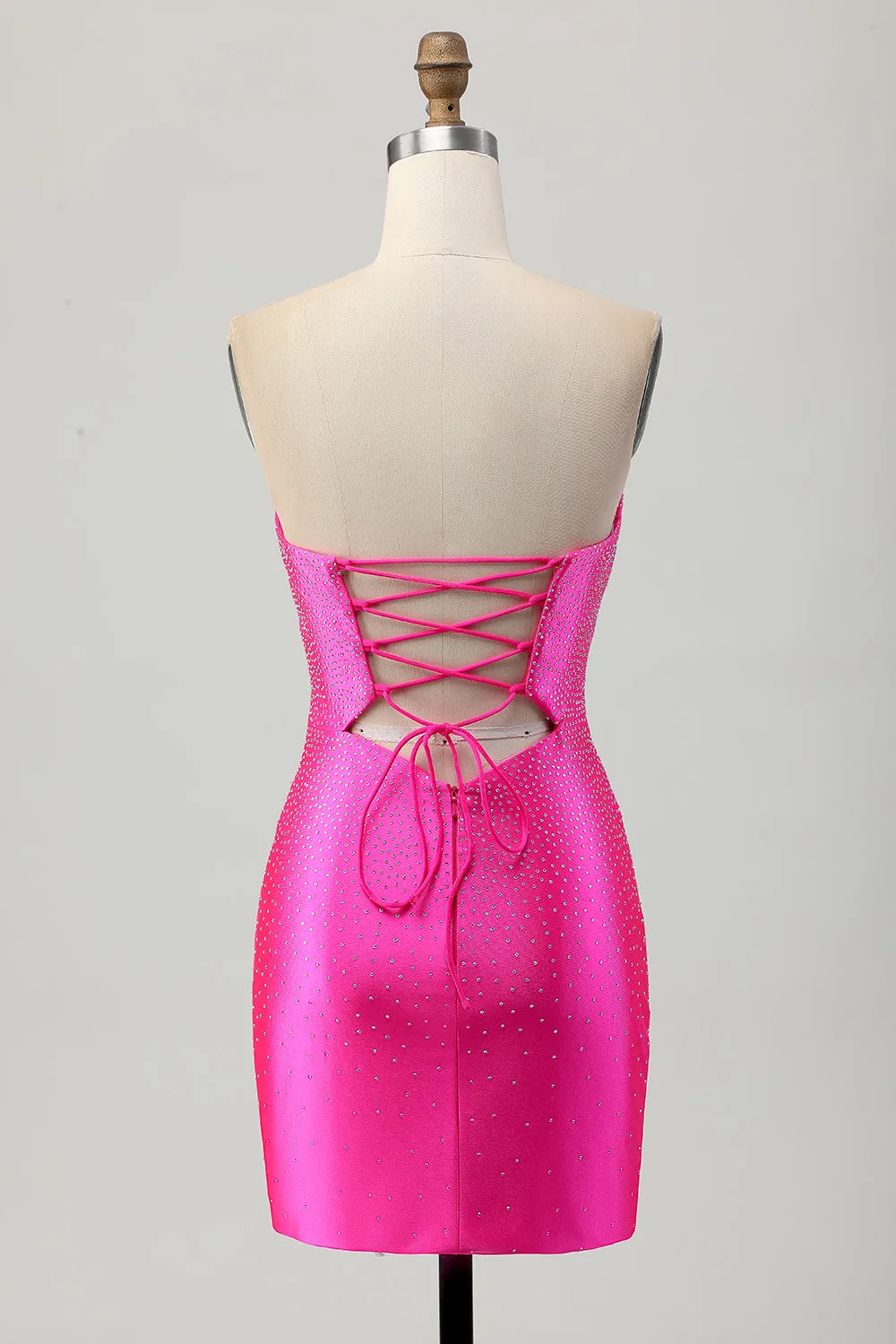 Strapless Fuchsia Tight Satin Cut Out Short Homecoming Dress with Beading sold by Wedtrend product image thumbnail 2