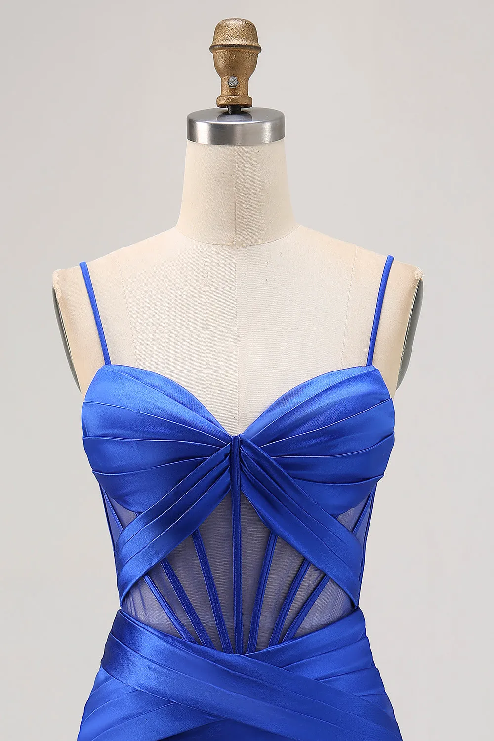 Royal Blue Bodycon Sheer Corset Pleated Homecoming Dress with Slit sold by Wedtrend product image thumbnail 4