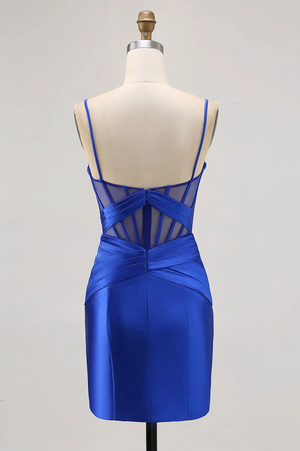 Royal Blue Bodycon Sheer Corset Pleated Homecoming Dress with Slit sold by Wedtrend product image thumbnail 2