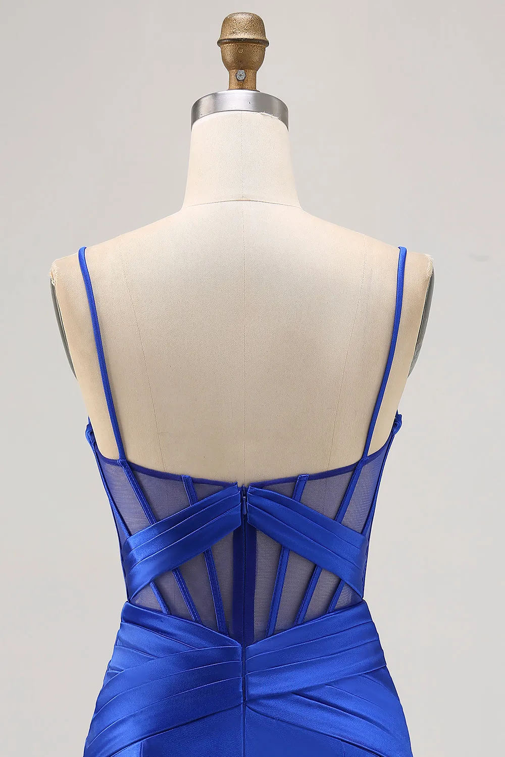 Royal Blue Bodycon Sheer Corset Pleated Homecoming Dress with Slit sold by Wedtrend product image thumbnail 5
