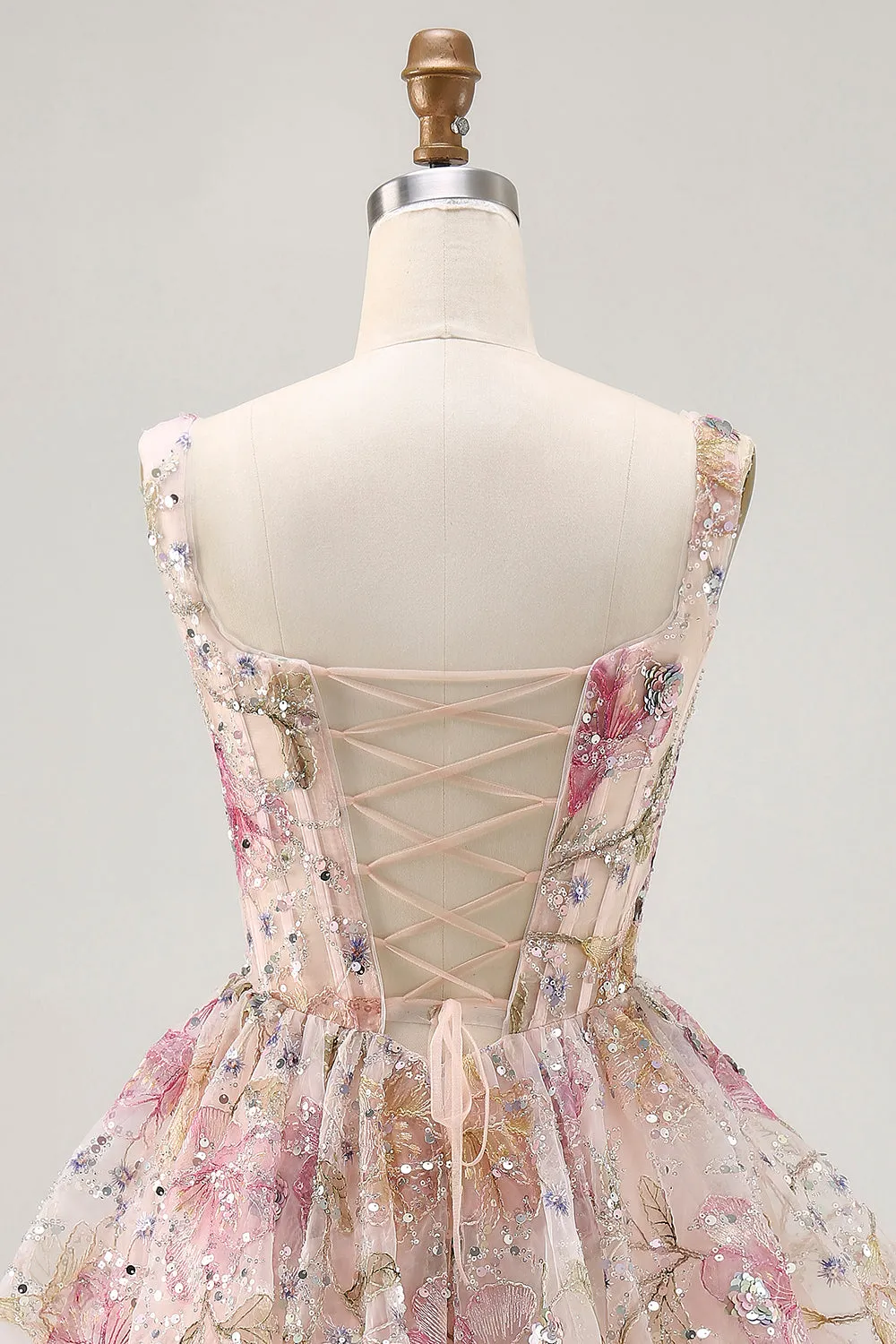 Pink Floral A-Line Square Neck Short Homecoming Dress with Sequins sold by Wedtrend product image thumbnail 5