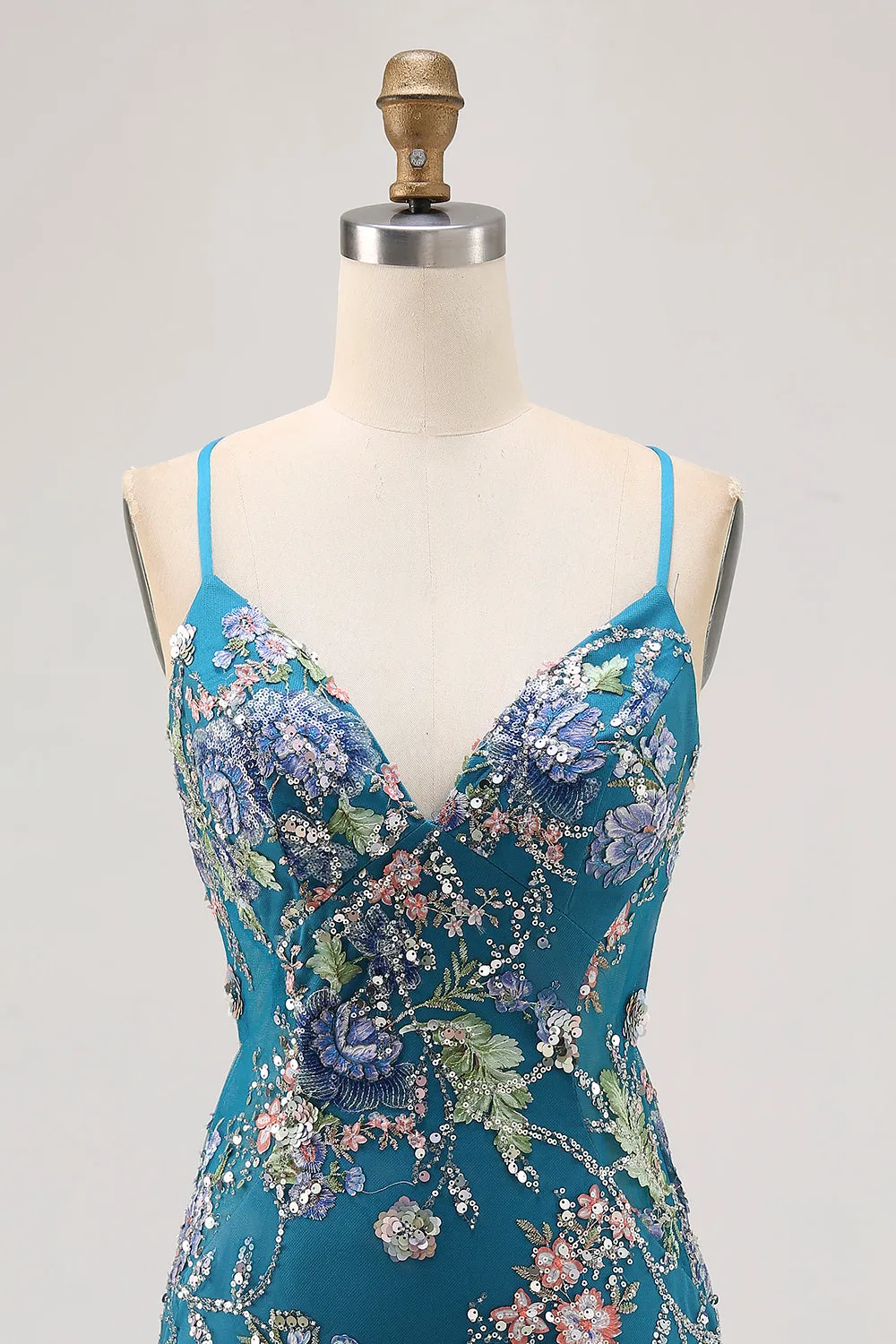 Peacock Floral Tight Spaghetti Straps Short Homecoming Dress with Sequins sold by Wedtrend product image thumbnail 4