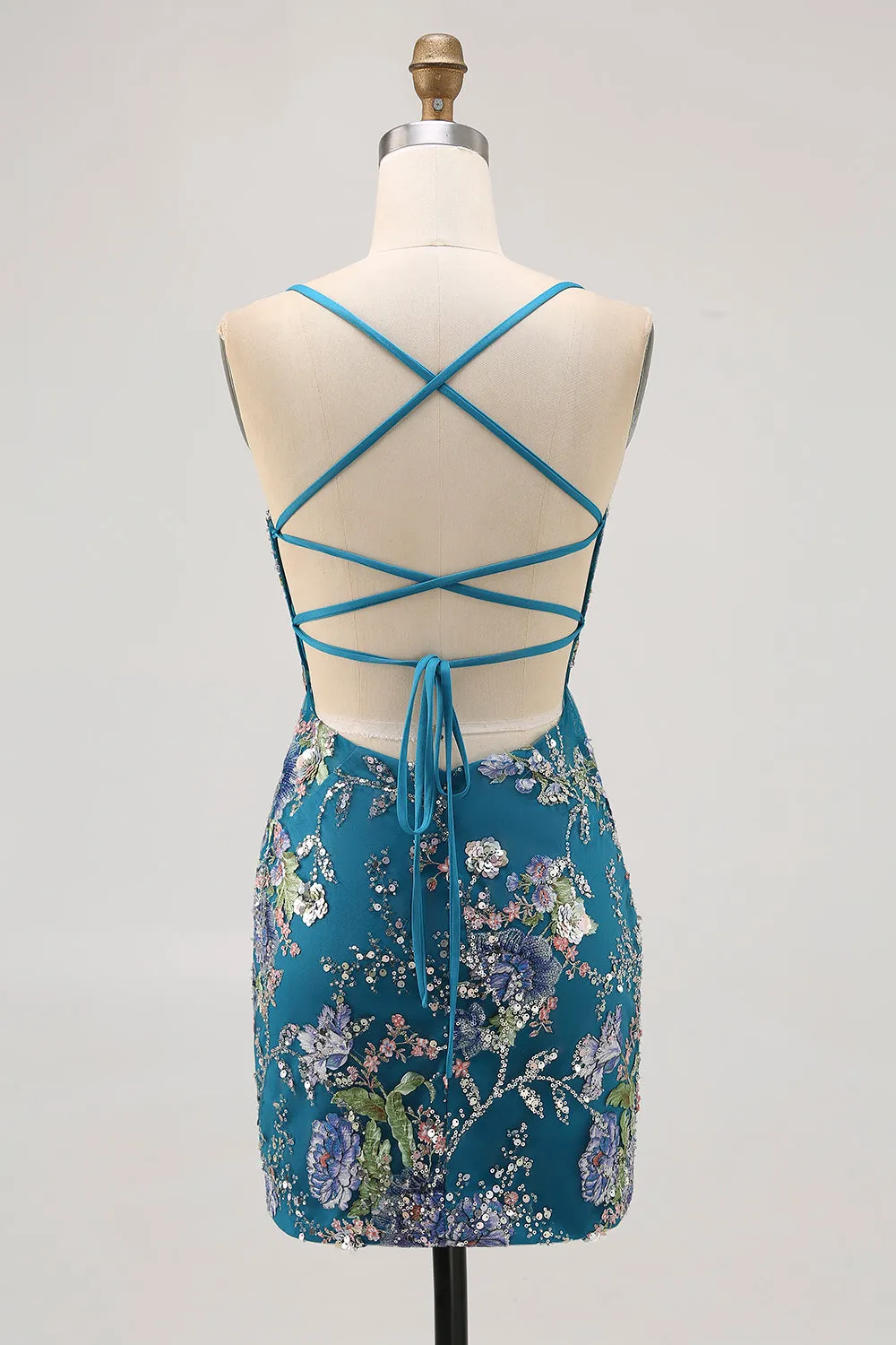 Peacock Floral Tight Spaghetti Straps Short Homecoming Dress with Sequins sold by Wedtrend product image thumbnail 2