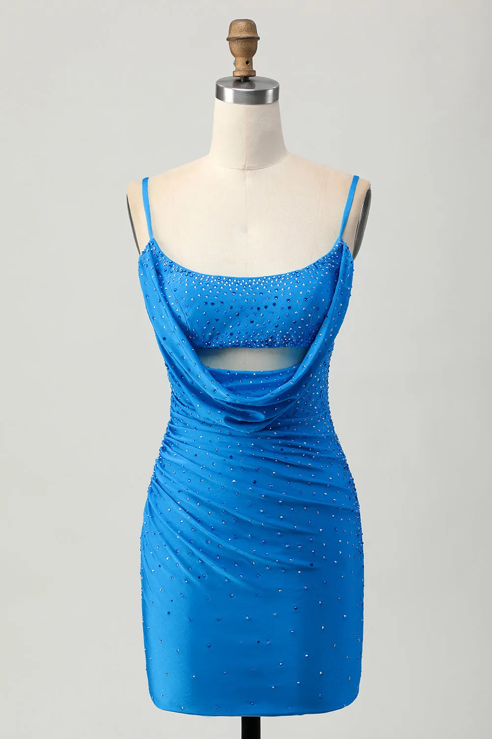 Tight Cut Out Short Blue Homecoming Dress with Beading sold by Wedtrend