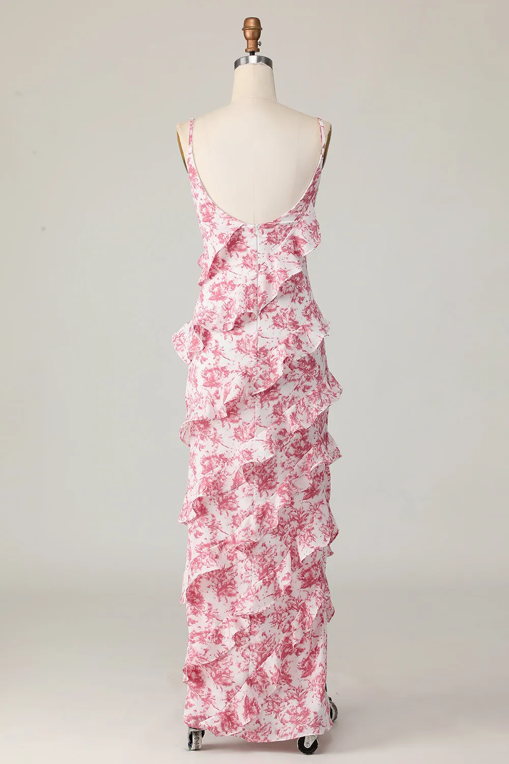 Blush Flower Sheath Spaghetti Straps Ruffled Maxi Dress with Slit sold by Wedtrend product image thumbnail 2