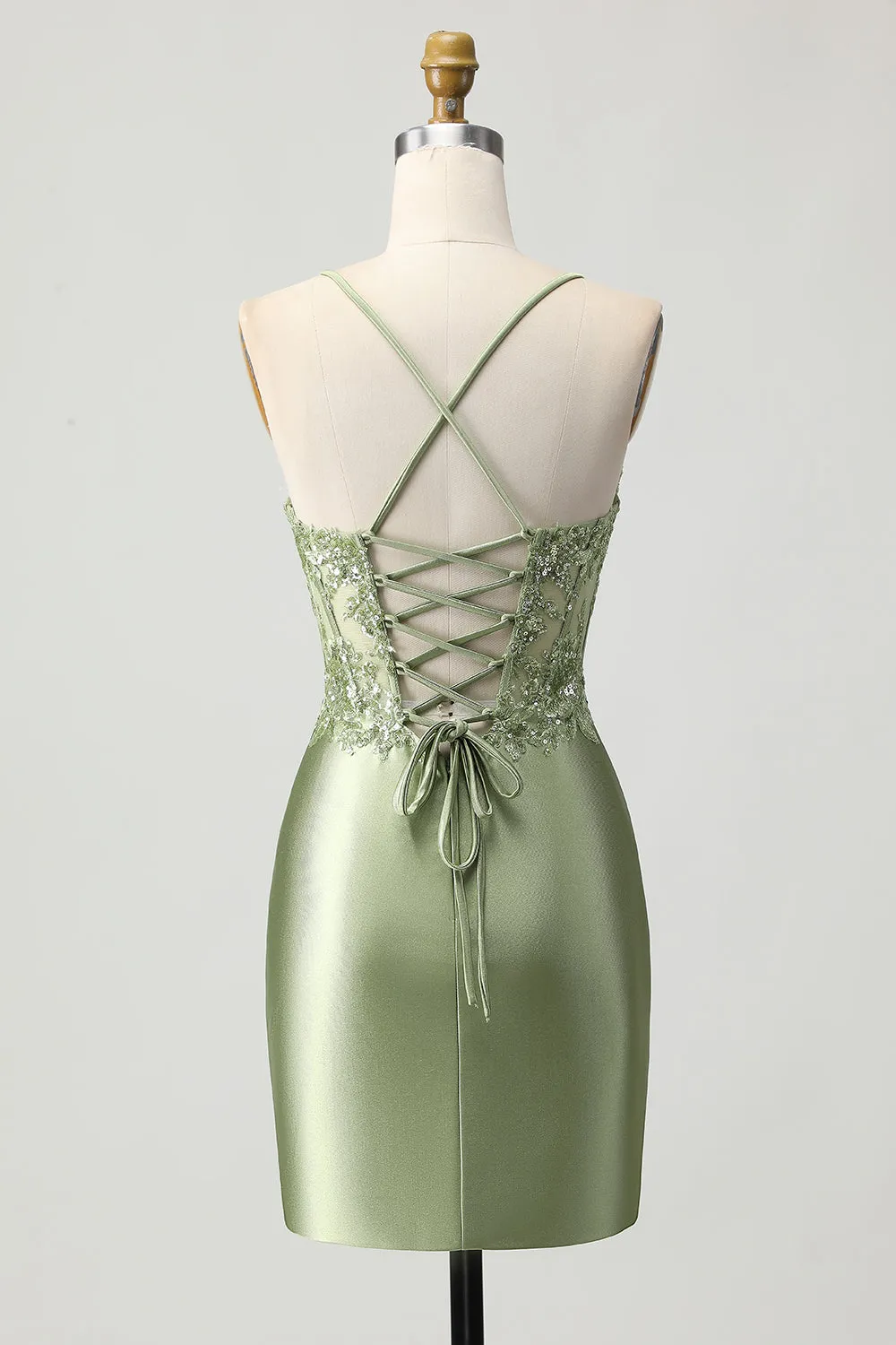 Sage Green Tight Satin Short Appliqued Homecoming Dress with Lace Up Back sold by Wedtrend product image thumbnail 2