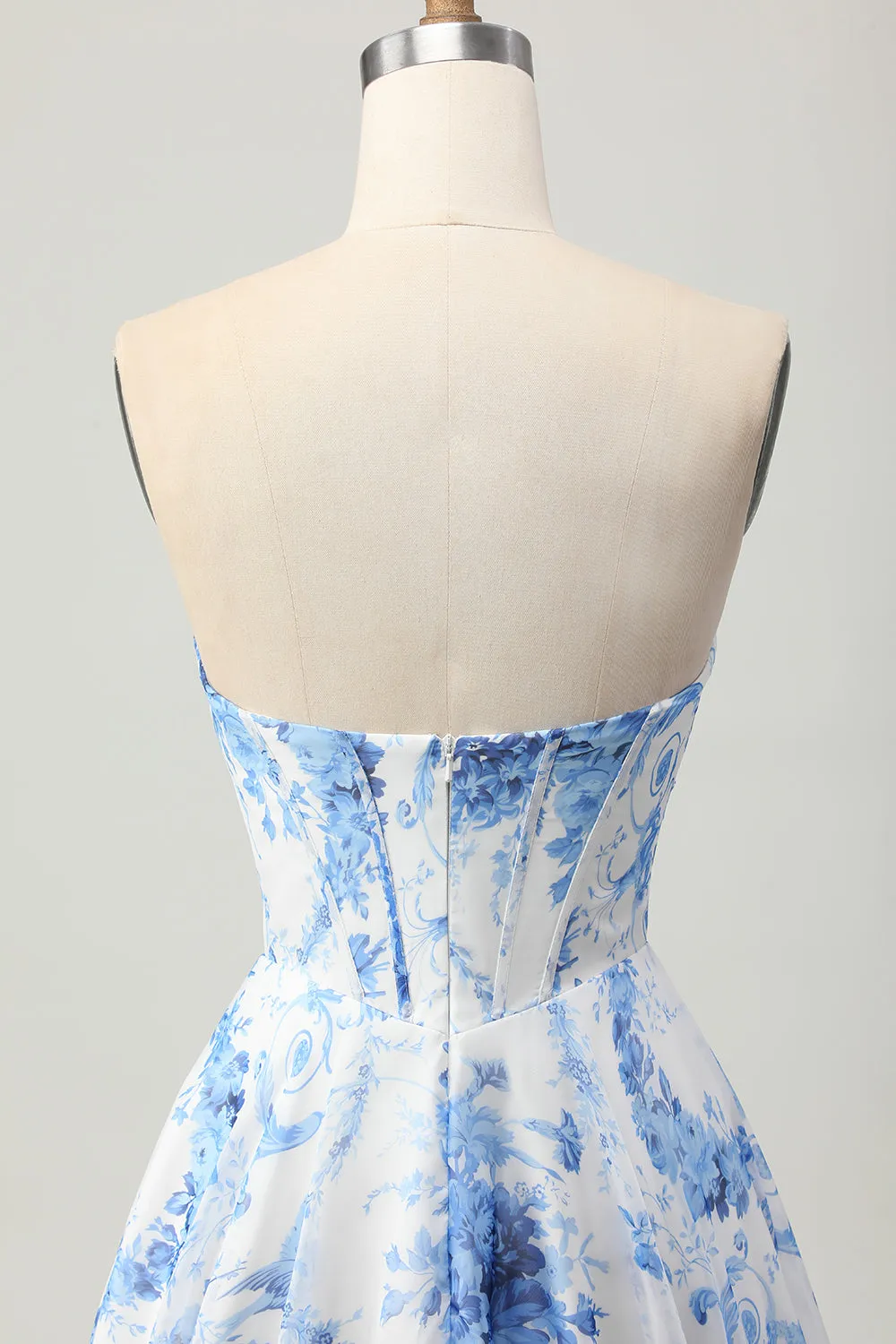 White Blue Flower Strapless Corset A-Line Short Homecoming Dress sold by Wedtrend product image thumbnail 5