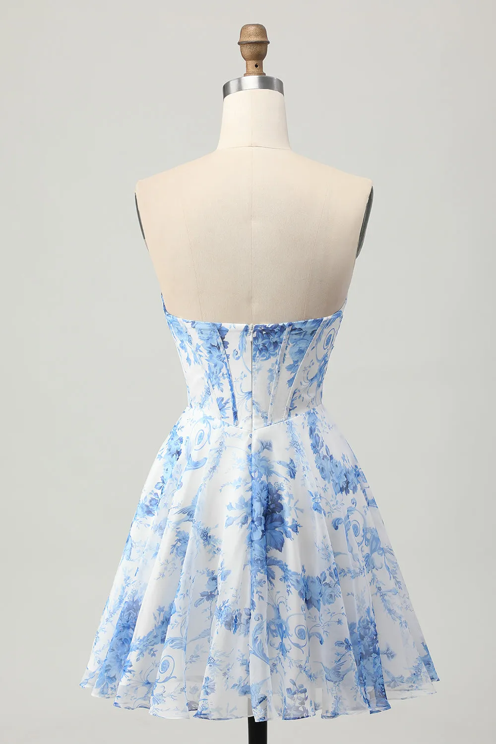 White Blue Flower Strapless Corset A-Line Short Homecoming Dress sold by Wedtrend product image thumbnail 2