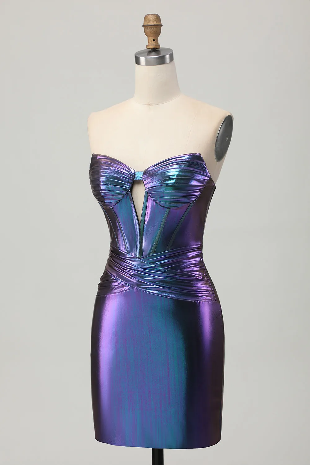 Metallic Strapless Cut Out Corset Blue Purple Short Homecoming Dress sold by Wedtrend product image thumbnail 3