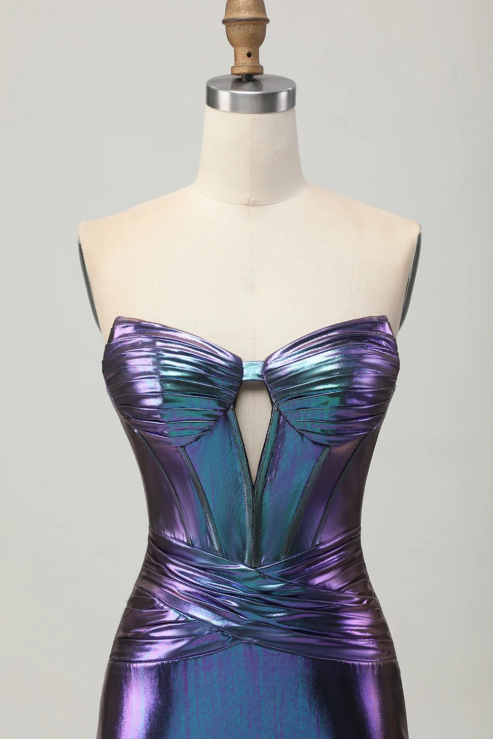 Metallic Strapless Cut Out Corset Blue Purple Short Homecoming Dress sold by Wedtrend product image thumbnail 4